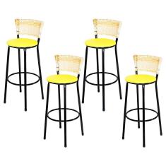 Banquetas Para Cozinha Palha 4Un Assento Amarelo