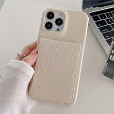 Carteira de couro de luxo capa para cartão para iPhone 14 Pro Max 11 12 13 Mini XR X XS 8 7 Plus SE Photo Slot Stand Cover, branco creme, para iPhone 14 Pro