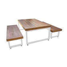 Mesa Industrial Infantil Bernardo 120x70cm Ferragem Branca com 2 Bancos Industriais 