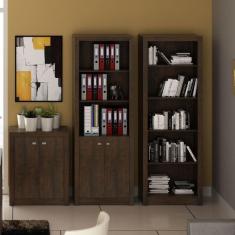 Conjunto Home Office Balcão 2 Portas Estante Me4104 e Estante 2 Portas Tecno Mobili Rústico