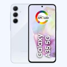 Smartphone Samsung Galaxy A35 5G Azul Claro 128GB, 6GB RAM, Câmera Tripla Traseira de até 50MP, Selfie de 13MP e Tela super AMOLED de 6,6"