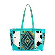 Myra Bag Bolsa de ombro feminina - Bolsa de couro e lona de Hairon Ocidental Upcycled, Turquesa, One Size