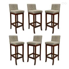 Kit 6 Banquetas Média de Madeira Maciça Tóquio com Encosto Matelassê Suede Bege CCS