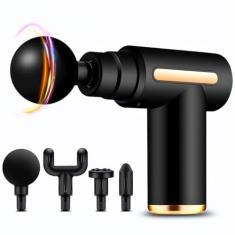 Massageador Elétrico Pistola Massageadora Elétrica Profissional para Massagem Corporal Muscular Recarregável Portátil com 4 Pontas e Variação de Velocidade Fisioterapia Relaxante (PRETO)