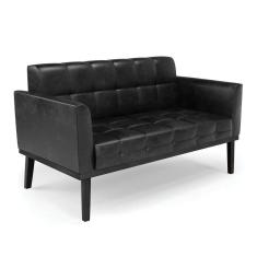 Sofá Namoradeira 2 Lugares Base De Madeira Preto Elisa Corano D03 - D`rossi Cor Preto