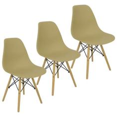 Kit 3 Cadeiras Charles Eames Eiffel Wood Design - Lianto Decor, Bege