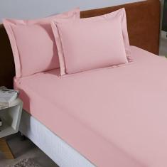 Jogo Lençol Queen 03 Peças Percal 300 Fios 100% Algodão Aba Americana 