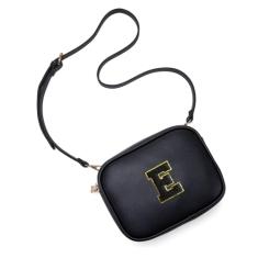 Viverte Bolsa infantil para meninas, bolsa transversal de couro sintético com inicial para meninas, presentes de aniversário personalizados, Preto