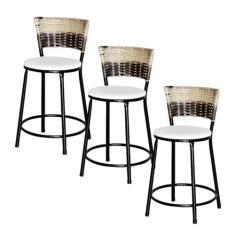 Jogo 3 Banqueta Baixa Ratan Hawai Preta Cappuccino Premium - Lamar Des