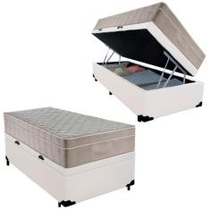 Cama Box Baú Solteiro Sintético + Colchão De Molas Ensacadas - SereneP