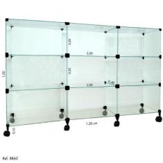 Balcão de Atendimento Modulado em Vidro com Rodízios - 1,50x 1,00 X 0,