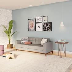 Sofá 3 Lugares Leave Pés e Base em Madeira Linho Cotton Cinza 180 cm