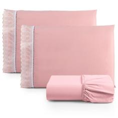 Jogo De Lençol Lese Percal 180 Fios King 3 Peças Barato - Rosê