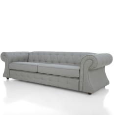 Sofá Roma Assento Fixo E Pés, Assentos De 1,05 E Braços De 32,5 Total 2,75 X 0,85 Veludo Cinza