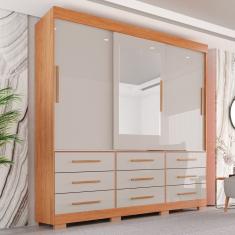 Guarda-roupa Com Pés E Espelho Casal 3 Portas 9 Gavetas Luana Cinamomo/off-white