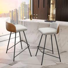 Kit 2 Banquetas Para Balcão Nobre Em Aço Industrial Linho/Sintético