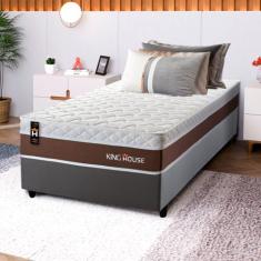 Conjunto Cama Box Cinza c/Molas Ensacadas Venice Marrom Solteiro 88x188x60