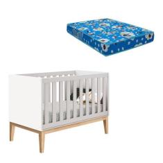 Berço Americano New Classic Branco Com Pés Madeira Natural E Colchão O