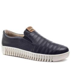 Tênis Pegada Slip On Pespontos Couro-Feminino