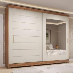 Guarda-roupa Casal 264cm 2 Portas de Correr com Espelho e Pés 100% Mdf