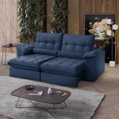 Sofá Retrátil Reclinável Molas Ensacadas Chicago 250 Cm Azul - DECOR L