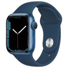 Apple Watch Series 7 (GPS, 41 mm) - Caixa de Alumínio Azul - Pulseira Esportiva Azul-Abissal