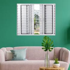 Janela Veneziana de Alumínio 6 Folhas 100 x 100cm Linha Modular Esquadrias Bergame Branco