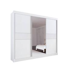 Guarda Roupa Casal com Espelho 3 Portas 6 Gavetas - Los Angeles Ripado-Branco - Móveis D`Doro