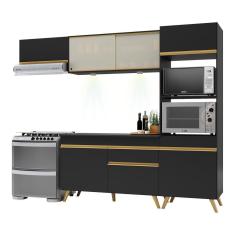 Armário de Cozinha Compacta 4 peças com Leds MP2016 Veneza Up Multimóveis Preta