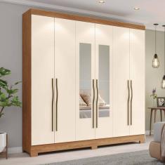 Guarda-roupa 6 Portas 3 Gavetas com Espelho Gael Espresso Móveis Marrom/Off White