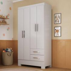 Guarda Roupa Infantil 4 Portas e 2 Gavetas Amy Espresso Móveis Branco