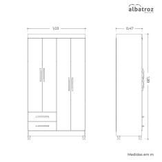 Guarda-roupa Solteiro 4 Portas 2 Gavetas Âmbar Branco/Azul Matte/Rosa Matte/Titanium