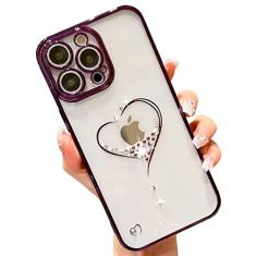 KERZZIL Capa de celular brilhante com coração brilhante compatível com iPhone 14 Pro Max, capas de telefone femininas fofas brilhantes com protetor de câmera completa, capa de telefone feminina