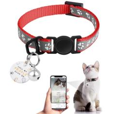 Coleira de gato com etiqueta de nome de código QR, coleiras reflexivas de gatinho com sino, etiqueta de identificação de gato personalizada, ultradurável, ajustável, liberação rápida, serve para a