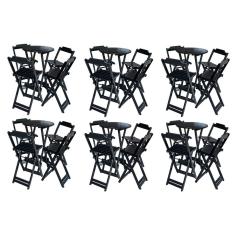 Kit 6 Jogos De Mesa Bistrô De Madeira Com 4 Cadeiras Dobravel Ideal Para Bar E Restaurante Preto