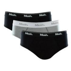 Kit com 3 cueca slip msh 010.04 - MASH, M, Preto, Cinza