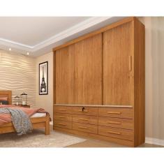 Guarda Roupas 3 Portas Correr Chicago c/ de e 9 Gavetas Cinamomo - Tcil Móveis