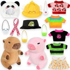 Brinquedo de pelúcia HACHIMI Capybara com 9 roupas e acessórios 26cm