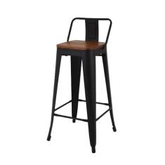 Banqueta Alta de Cozinha Bar Área Gourmet Bancada Restaurante Tolix Iron Industrial Preto Assento De Madeira