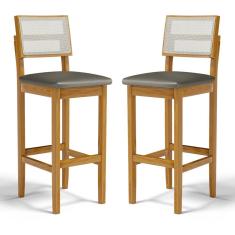 Kit Com 2 Banqueta Aline Madeira Maciça Assento Estofado Encosto De Telinha