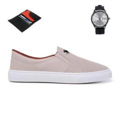 Kit Tênis Slip On Legítimo Polo Iate + Relógio de Pulso + Carteira-Masculino