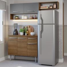 Armário de Cozinha Compacta 165cm Emilly Madesa 08, Rustic/Cinza