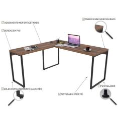 Escritório Completo com Mesa para Computador, Estante Livreiro e Gaveteiro Volante Espresso Móveis Nogal/preto