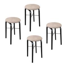 Kit 04 Banquetas Baixa Manu Suede - D Rossi, Bege