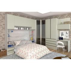 Guarda Roupa Casal de Canto Vidro Reflecta com Escrivaninha Legno Crema Kashmir Prime Luciane Móveis