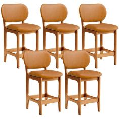 Kit 05 Banquetas Baixa Bar Cozinha E Sala De Jantar Fixa Betta L02 Imbuia Couríssimo Whisky - Lyam Decor