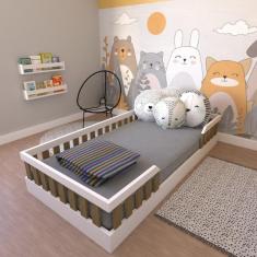 Cama Infantil Montessoriana Solteiro Cori Yescasa Branco/Carvalho