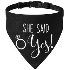 HDGDT She Said Yes – Bandana de casamento para cães – Bandana ajustável para animais de estimação com fivela de liberação rápida e anel em D para cães e gatos