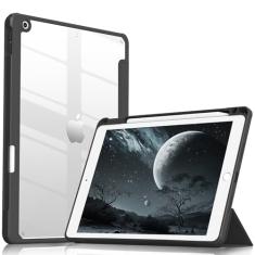 JKSML Capa para iPad de 10,2 polegadas 9ª/8ª/7ª geração 2021/2020/2019 com suporte para lápis, capa traseira de policarbonato rígido transparente à prova de choque leve e fina com suporte triplo para