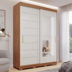 Guarda-roupa Solteiro 3 Portas de Correr 3 Gavetas com Espelhos 100% Mdf Dubai Espresso Móveis Cinamomo/Off White
